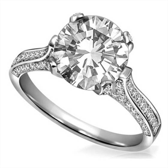 1.30ct SI1/F Round Natural Diamond Shoulder Set Ring