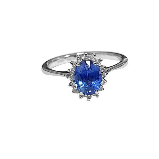 1.54ct VS/F-G Blue Sapphire and Natural Diamond Halo Gemstone Ring