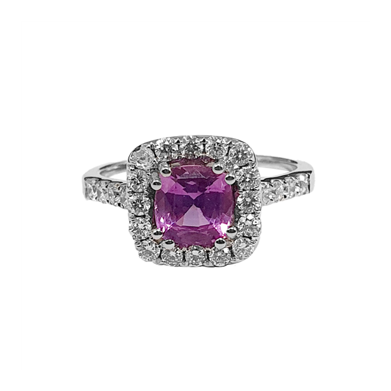 1.85ct VS/E-F Pink Sapphire and Natural Diamond Single Halo Side Natural Diamond Gemstone Ring