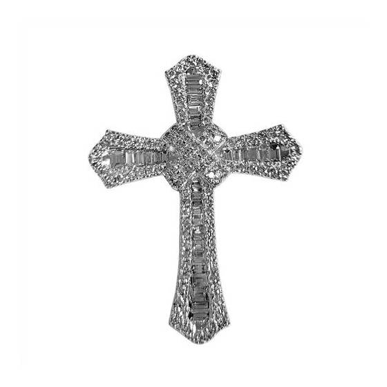 2.07ct VVS/G Baguette and Round Cut Graduating Cross Natural Diamond Pendant