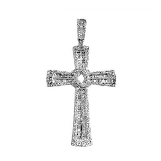 2.35ct VVS2/G Baguette and Round Cut Natural Diamond Cross Pendant