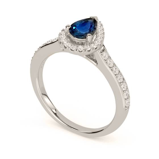 1.20ct VS/E-F Pear Blue Sapphire and Natural Diamond Gemstone Ring