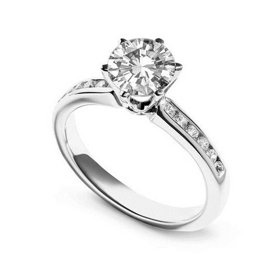 0.60ct VS2/E Round Natural Diamond Shoulder Set Ring