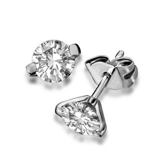 0.75ct VS/E-F Unique Two Prong Round Natural Diamond Stud Earrings