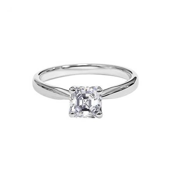 0.85ct VVS1/H Asscher Natural Diamond Solitaire Engagement Ring