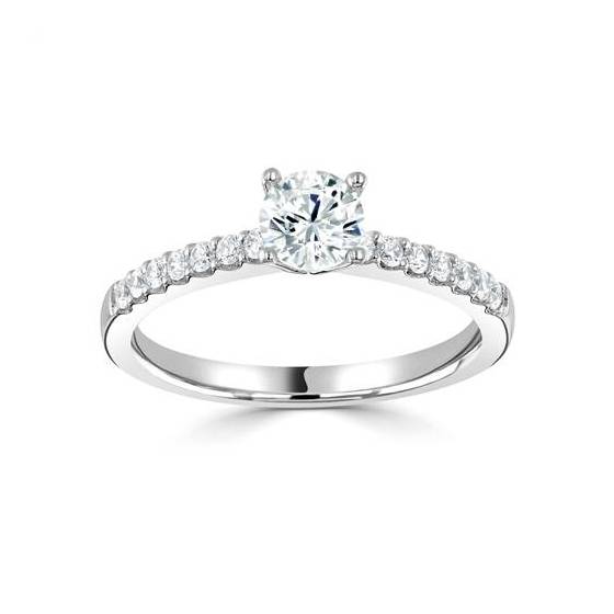 1.10ct SI2/E Round Natural Diamond Shoulder Set Engagement Ring
