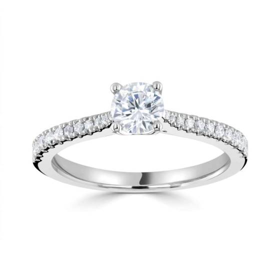 0.75ct SI2/F Round Natural Diamond Shoulder Set Engagement Ring