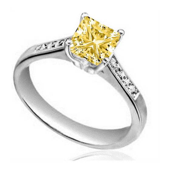 1.31ct I2/FLY Princess Natural Fancy Yellow Diamond Shoulder Set Ring