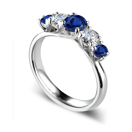 0.50ct VS2/F 5 Stone Natural Diamond and Blue Sapphire Half Eternity Ring