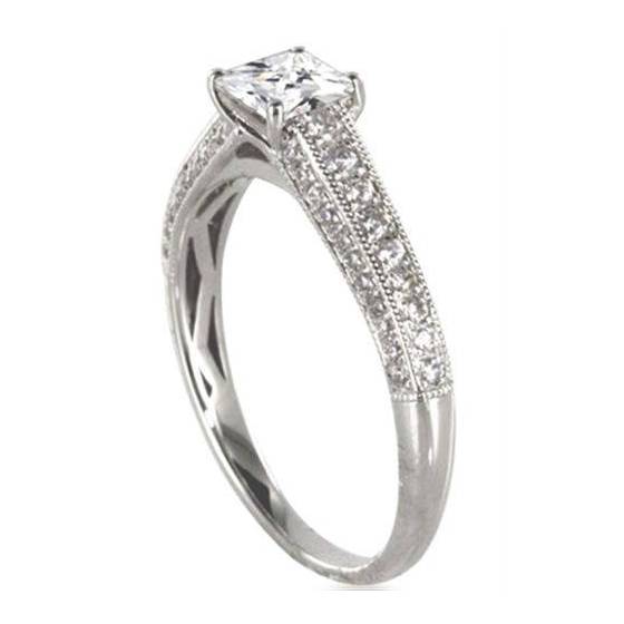0.80ct SI1/G Princess and Round Vintage Natural Diamond Ring