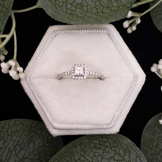 0.37ct VS2/G Princess and Round Natural Diamond Halo Engagement Ring