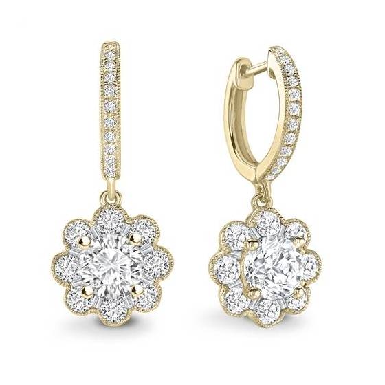 1.00ct SI2/G Unique Round Natural Diamond Drop Earrings