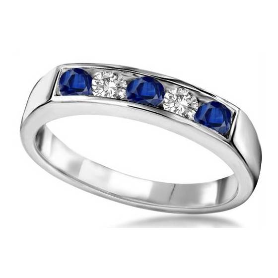 1.00 VS2/F 5 Stone Blue Sapphire and Natural Diamond Eternity Ring