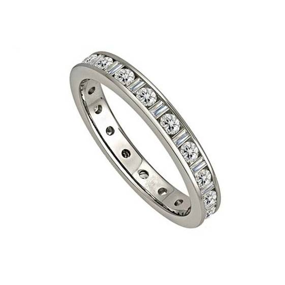 1.28ct VS/E-F 3.5mm Classic Round and Bagueutte Natural Diamond Full Eternity Ring