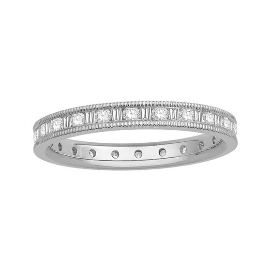 0.60ct VS/E-F 3mm Milgrain Round and Baguette Natural Diamond Full Eternity Ring