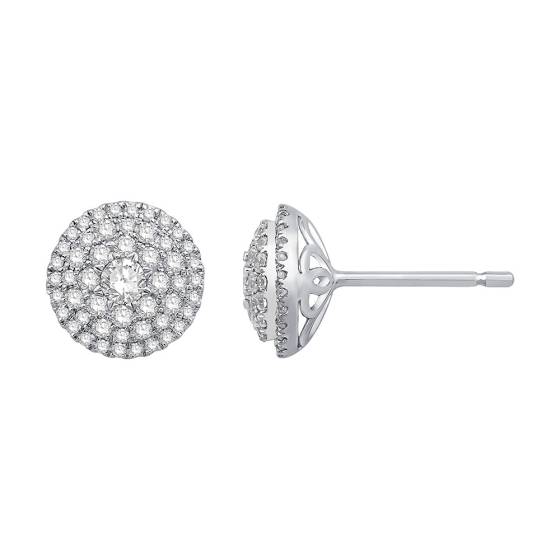 0.66ct VS/F-G Round Natural Diamond Cluster Earrings