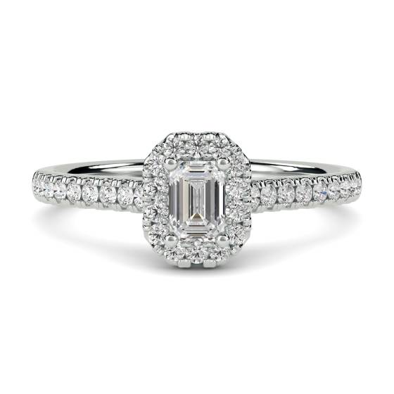 0.76ct VS/F-G Emerald and Round Natural Diamond Cluster Ring