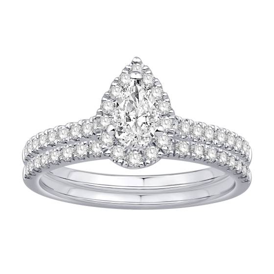 0.78ct VS/F-G Pear Natural Diamond Bridal Set Ring