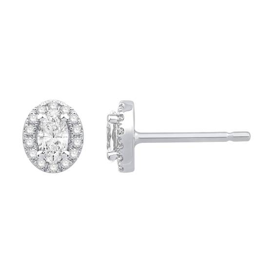 0.53ct VS/F-G Oval Natural Diamond Halo Earrings