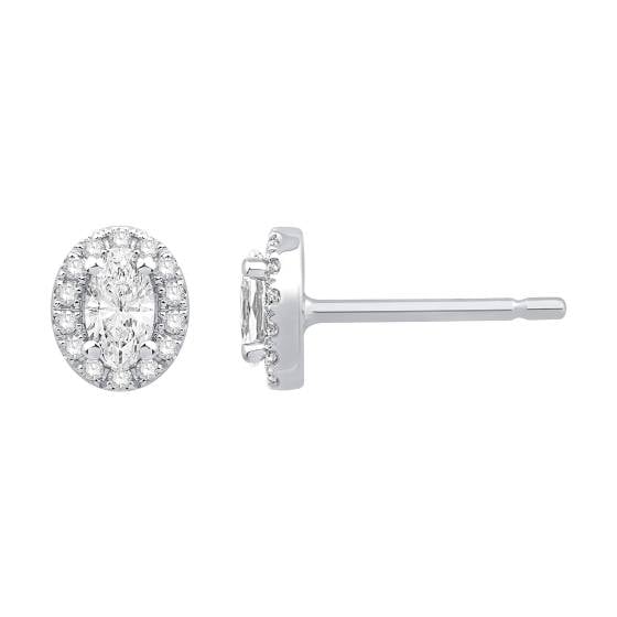 0.53ct VS/F-G Oval Natural Diamond Halo Earrings