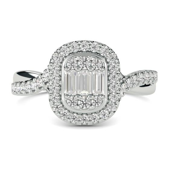 0.50ct VS/F-G Baguette and Round Natural Diamond Cluster Ring