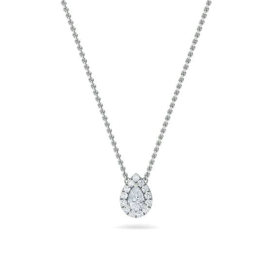 0.30ct VS/F-G Pear and Round Natural Diamond Halo Pendant