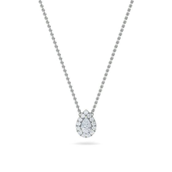 0.30ct VS/F-G Pear and Round Natural Diamond Halo Pendant