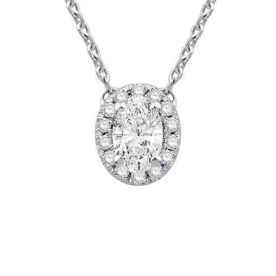 0.39ct VS/F-G Oval Natural Diamond Halo Pendant