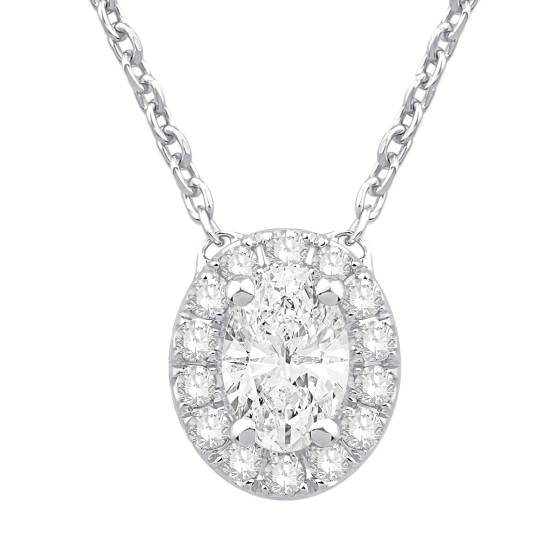 0.54ct VS/F-G Oval Natural Diamond Halo Pendant