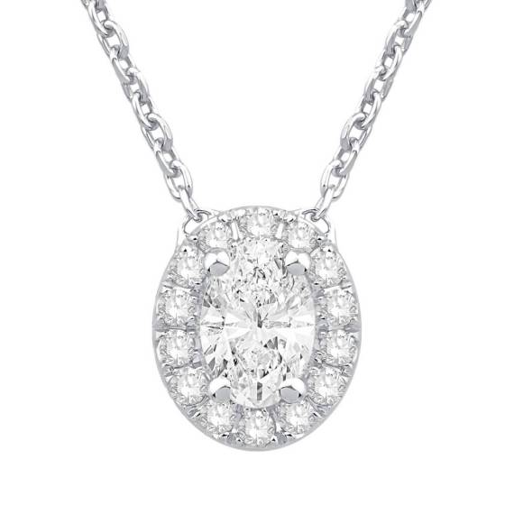 0.54ct VS/F-G Oval Natural Diamond Halo Pendant