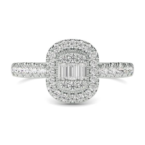 0.50ct VS/F-G Baguette and Round Natural Diamond Cluster Ring