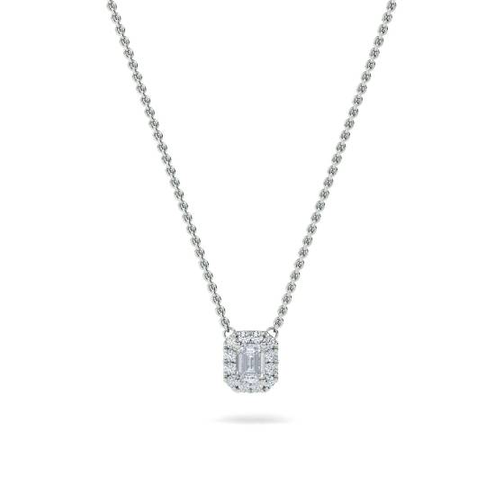 0.27ct VS/F-G Emerald Natural Diamond Halo Pendant