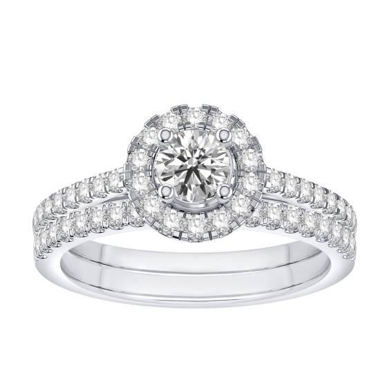 0.80ct VS/F-G Round Natural Diamond Bridal Set Ring