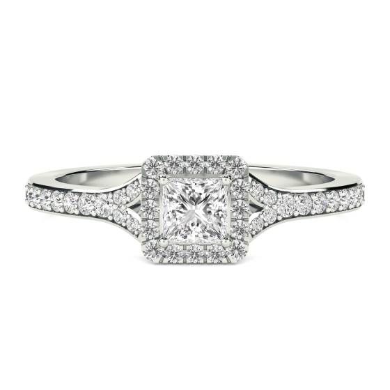 0.50ct VS/E-F Princess Natural Diamond Halo Shoulder Set Engagement Ring