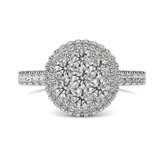 1.02ct VS/E-F Elegant Round Natural Diamond Cluster Ring