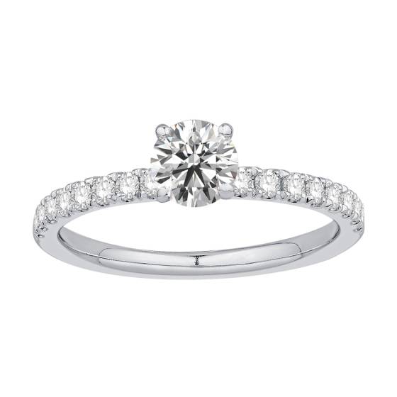 0.64ct VS/F-G Round Natural Diamond Shoulder Set Engagement Ring