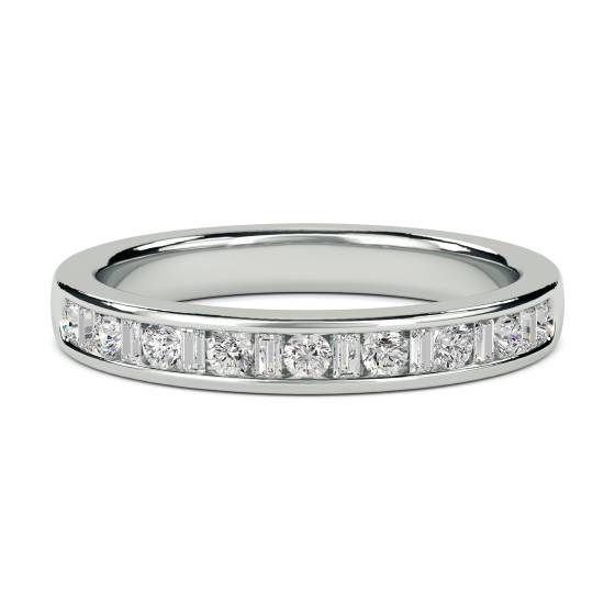 0.35ct VS/E-F Round Natural Diamond and Baguette Eternity Ring