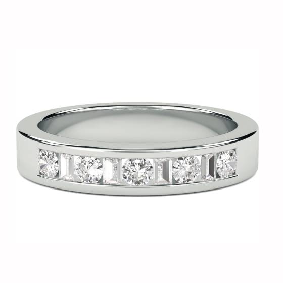 0.50ct VS/E-F 3.5mm Round and Baguette Natural Diamond Eternity Ring