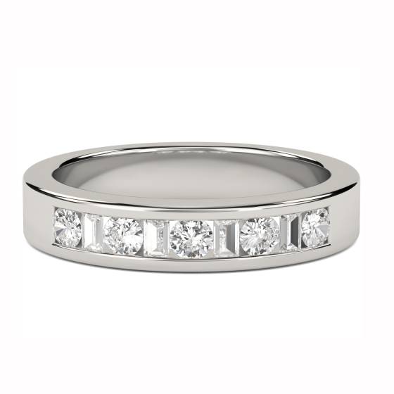 0.50ct VS/E-F 3.5mm Round and Baguette Natural Diamond Eternity Ring