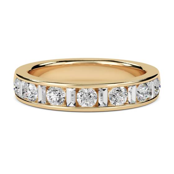 0.75ct VS/E-F 4mm Round and Baguette Natural Diamond Eternity Ring
