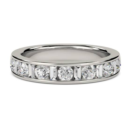 0.75ct VS/E-F 4mm Round and Baguette Natural Diamond Eternity Ring