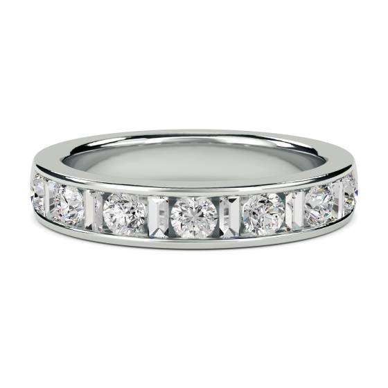 0.75ct VS/E-F 4mm Round and Baguette Natural Diamond Eternity Ring