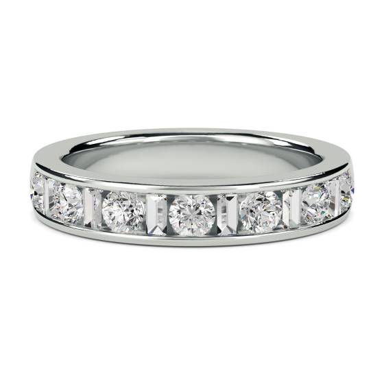 0.75ct VS/E-F 4mm Round and Baguette Natural Diamond Eternity Ring