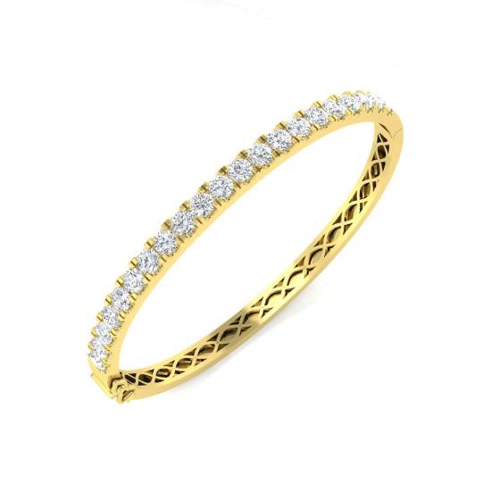 3.95ct SI1/G Round cut Natural Diamonds Fancy Bangle in 18k Yellow Gold