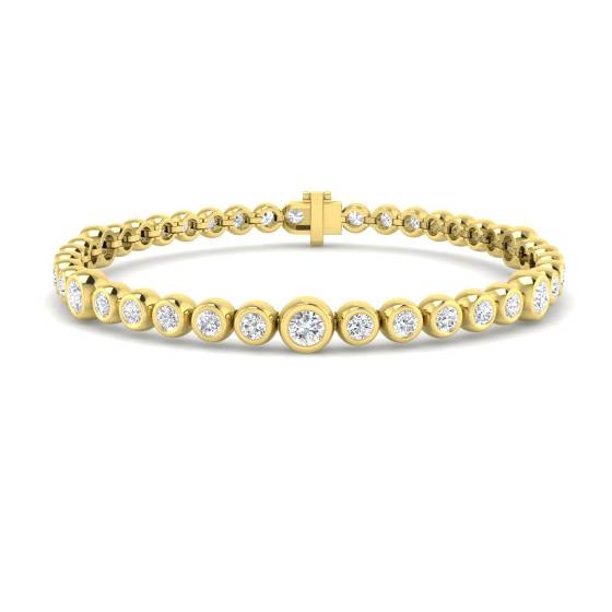 5.00ct SI1/G Round cut Natural Diamonds Bezel Set Tennis Bracelet in 18k Yellow Gold