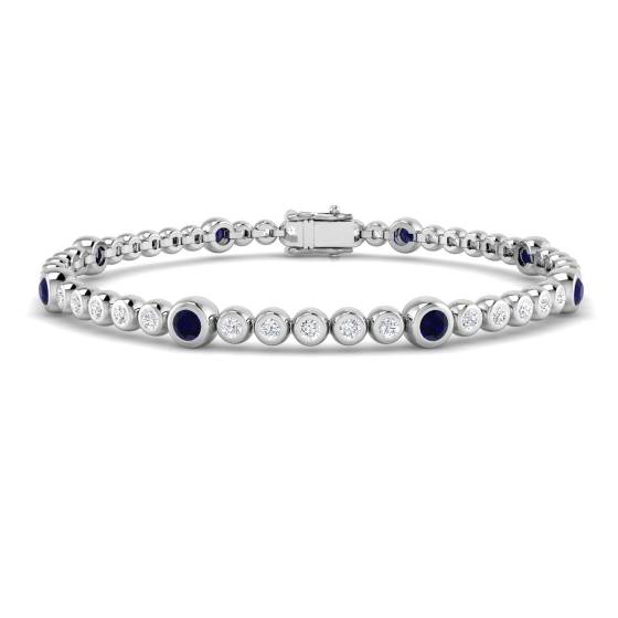1.64ct SI2/G Round cut Blue Sapphire Gemstone Bracelet in 18k White Gold