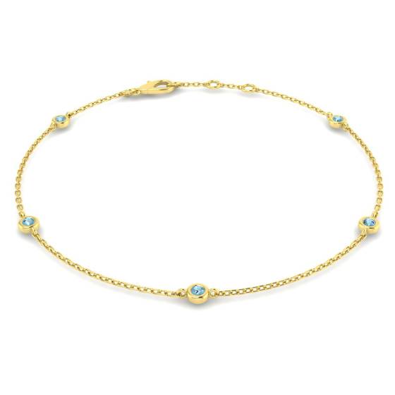 0.12ct / Round cut Aquamarine Gemstone Bracelet in 9k Yellow Gold