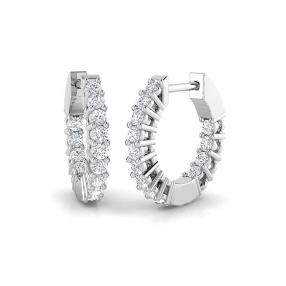 0.58ct SI1/G Round cut Natural Diamond Hoop Earrings in 18k White Gold