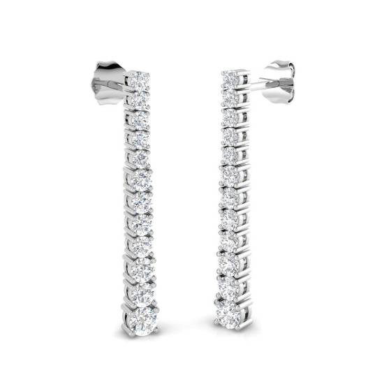 1.18ct SI2/G Round cut Natural Diamond Drop Earrings in 18k White Gold
