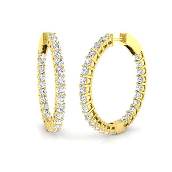3.00ct SI2/G Round cut Natural Diamond Hoop Earrings in 18k Yellow Gold